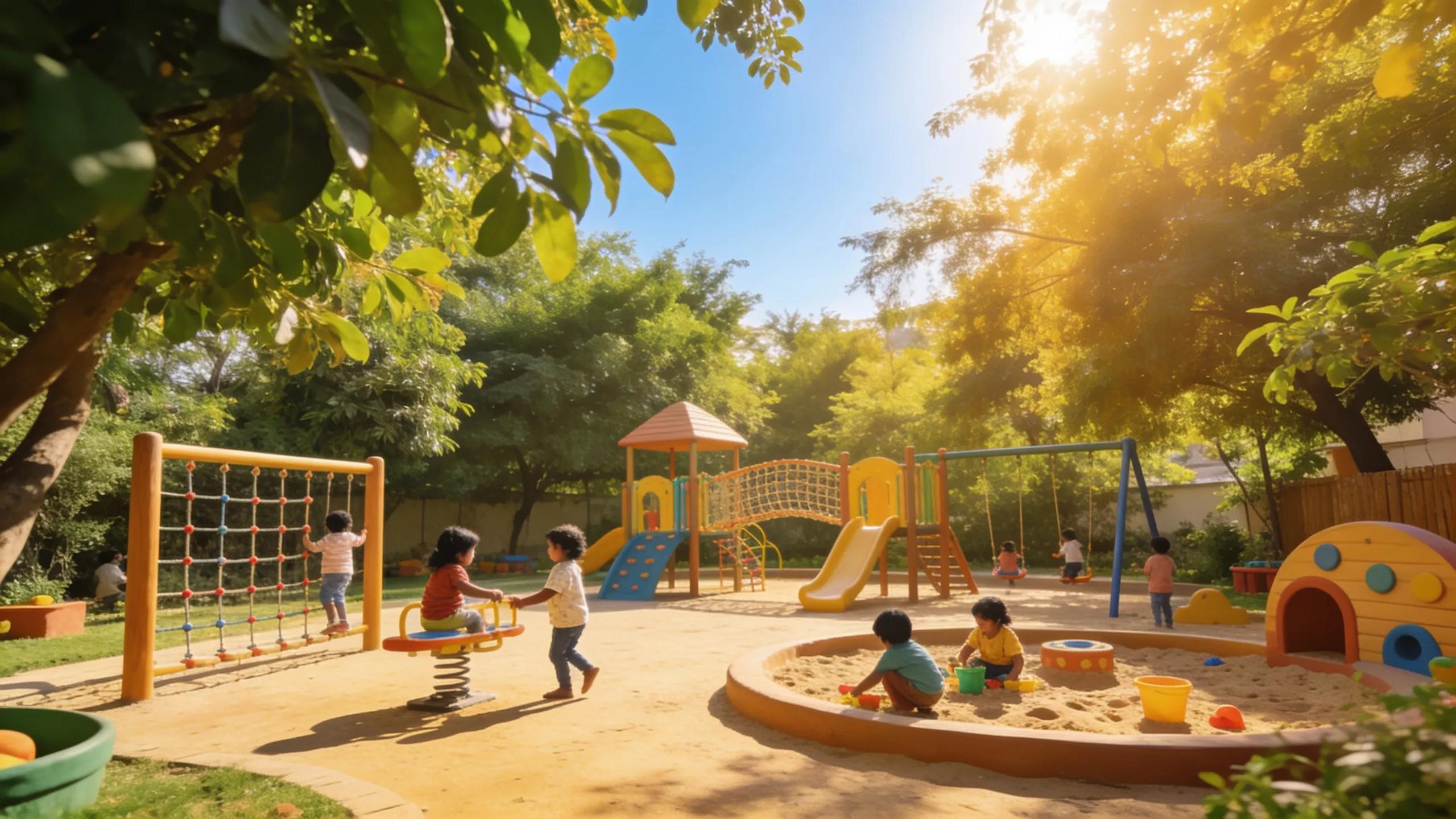 Outdoor playground at Montessori preschool in Sector 65 Gurgaon filled with children playing