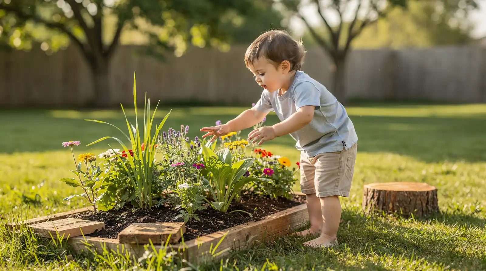 Productive Minds provides a vast private garden with swings, scooter tracks, and a vegetable garden