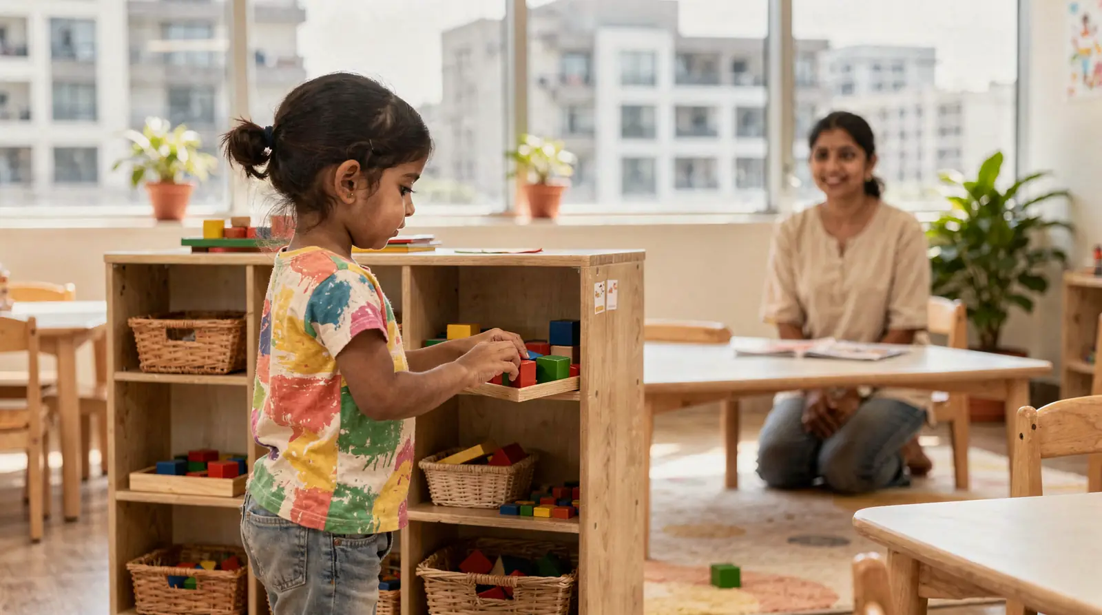 A child-led approach encourages initiative and self-control in young learners, unlike traditional structured programs.; This