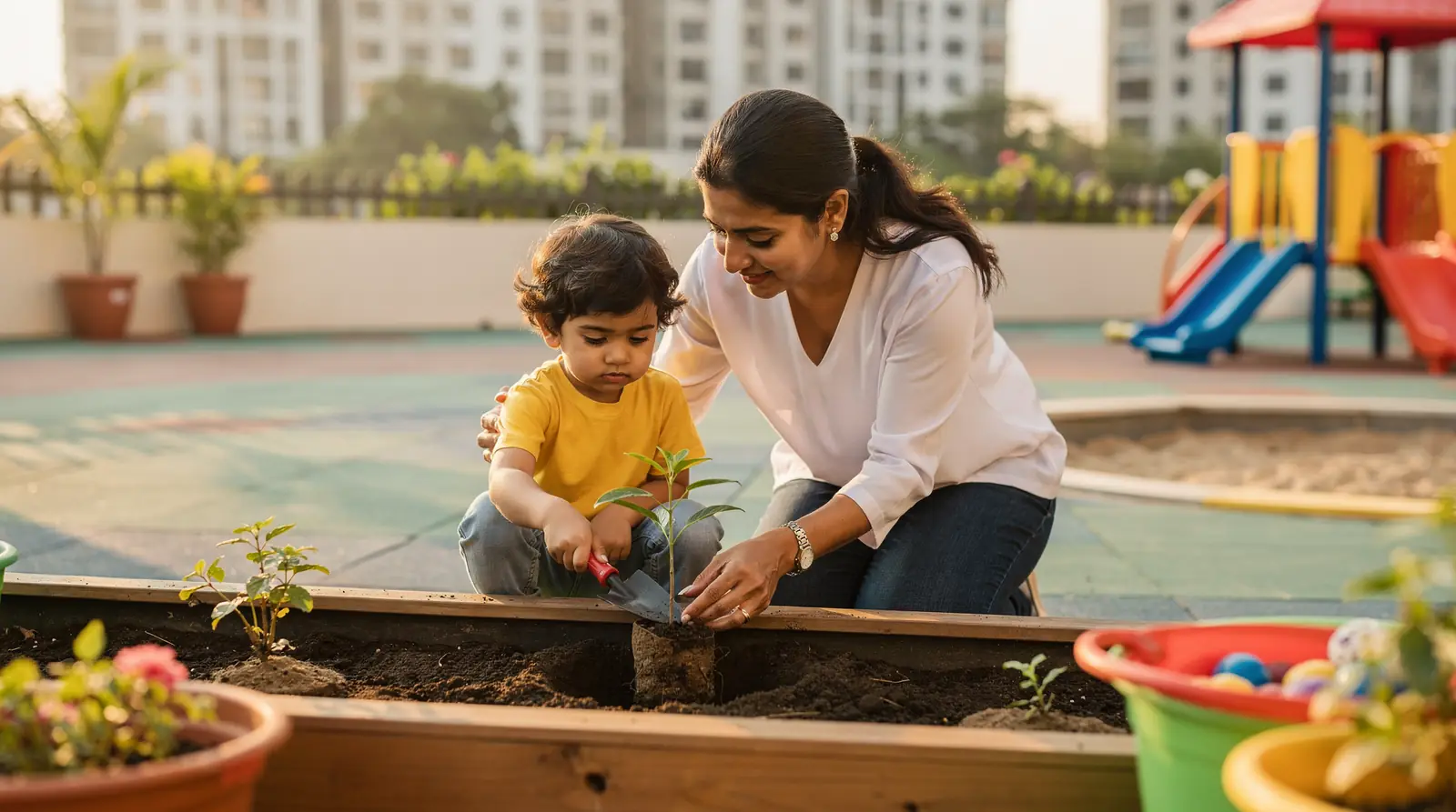 The preschool in Sector 51 features bright, airy classrooms and a vast private garden, exceeding