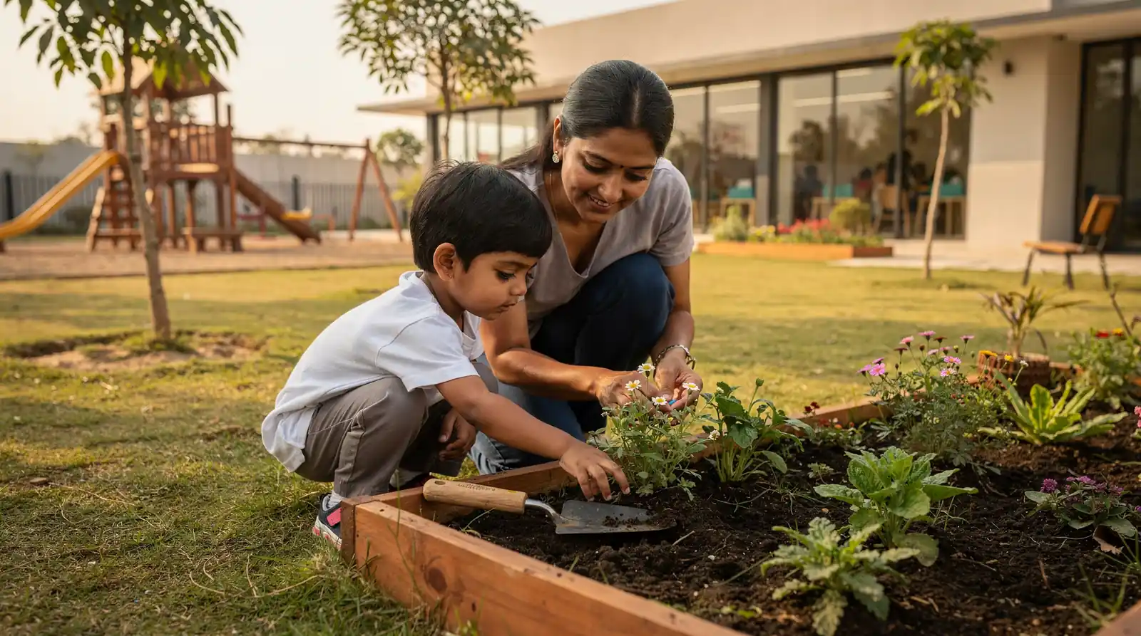 Productive Minds offers spacious classrooms and a vast private garden for outdoor play whenever children