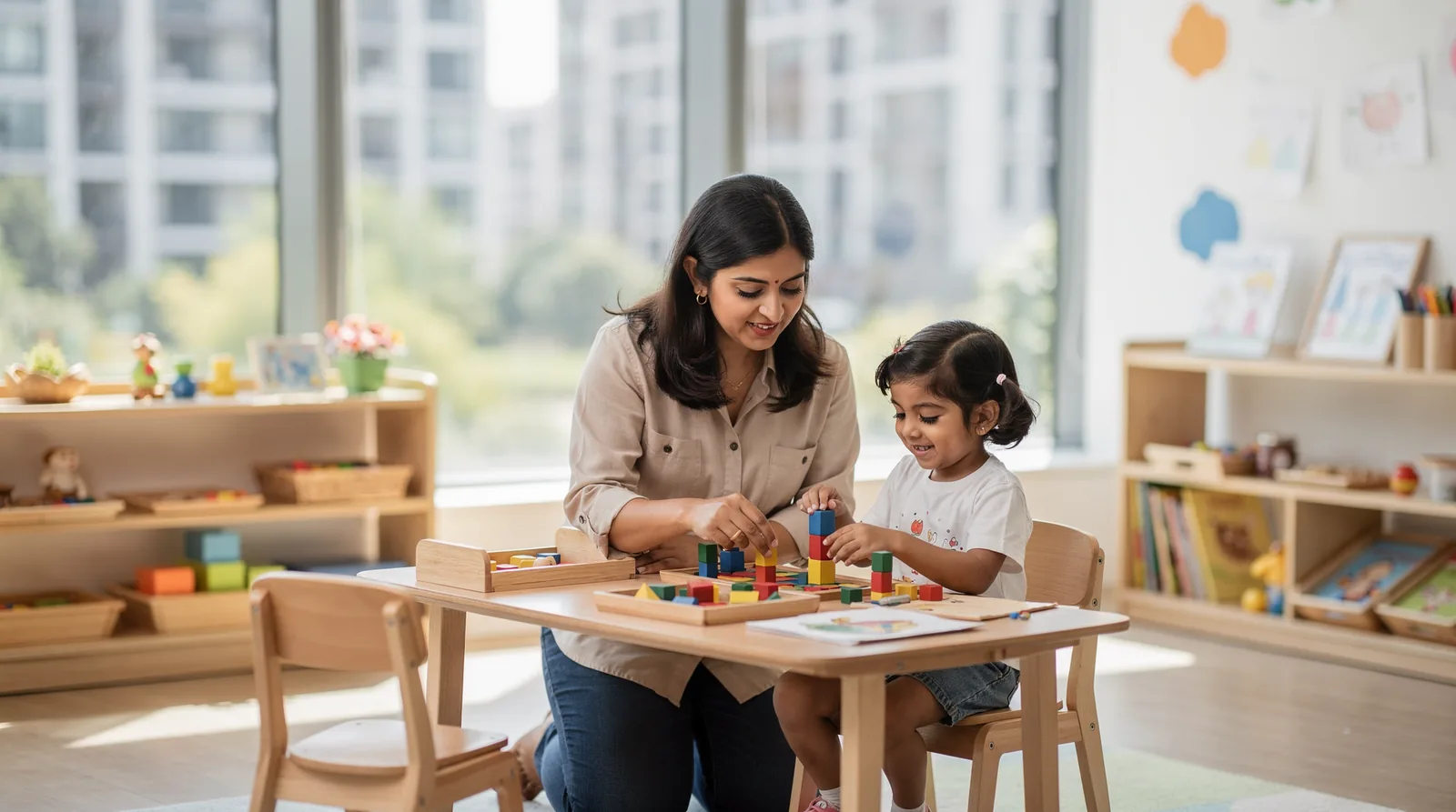 Productive Minds emphasizes a child-led approach without rigid timetables, fostering a stress-free atmosphere.; The school