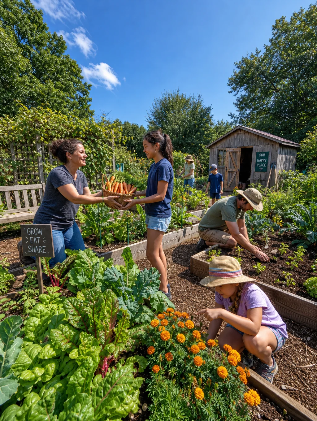 Child holding fresh produce from organic vegetable patch