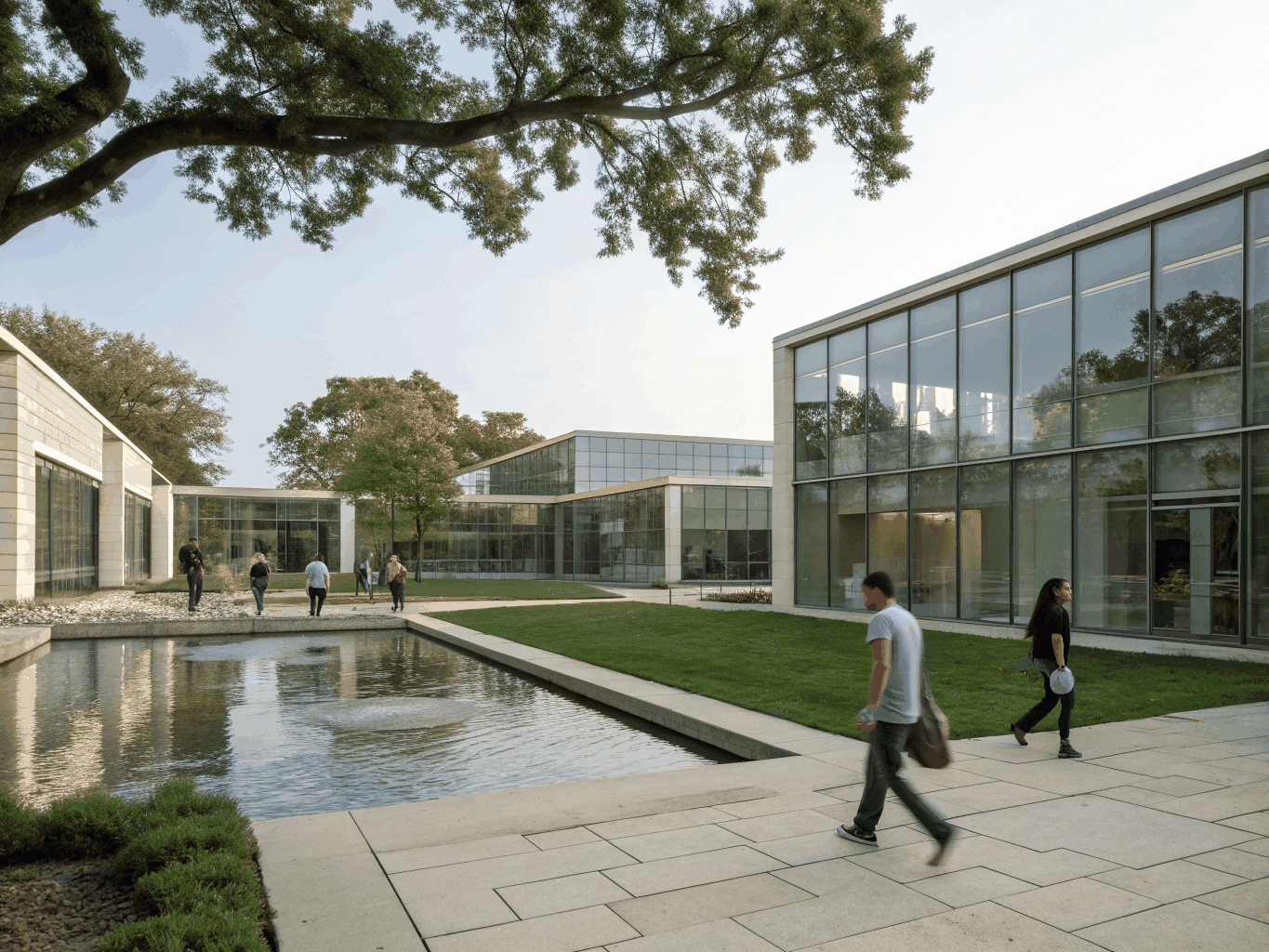 Exterior view of Productive Minds Malibu Towne campus surrounded by trees and green lawns